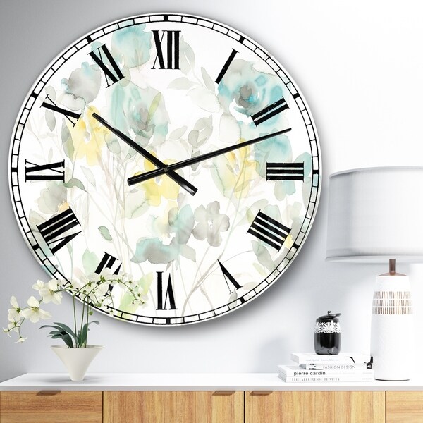Designart 'Aqua Rose Natural Element' Farmhouse Large Wall CLock