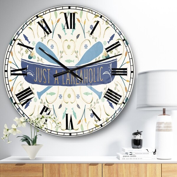 Designart 'Just a Lakeaholic ' Lake House Large Wall CLock