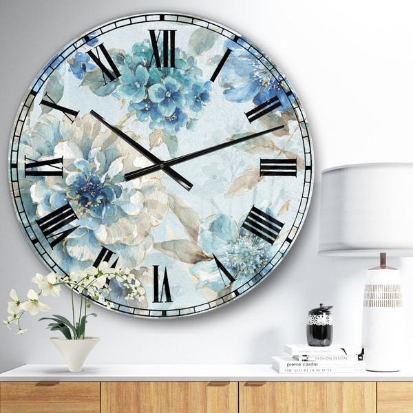 Designart 'Indigold Watercolor Lovely bird IV' Farmhouse Large Wall CLock