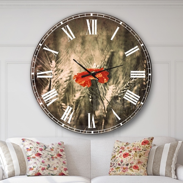 Designart 'Sigle Red Poppies' Farmhouse Floral Wall CLock
