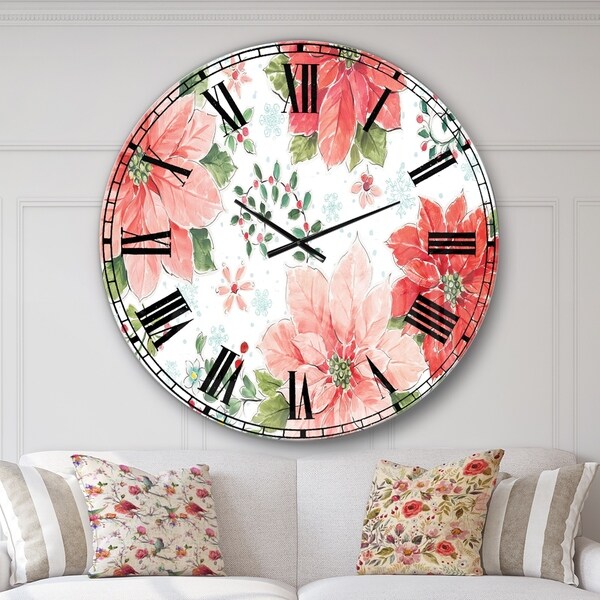 Designart 'Country Flower snowflakes I' Farmhouse Large Wall CLock
