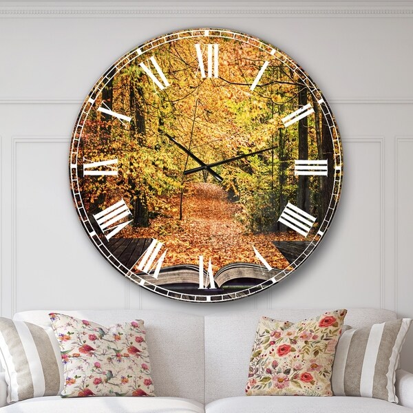 Designart 'Open Book in Autumn' Landscape Large Wall CLock