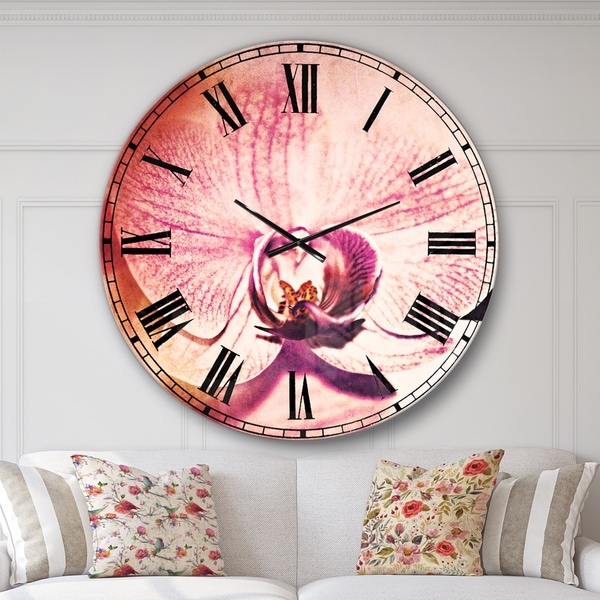 Designart 'Beautiful Pink Orchid Flowers' Flower Large Wall CLock