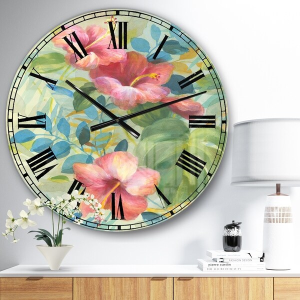 Designart 'Hibiscus Garden II' Traditional Large Wall CLock