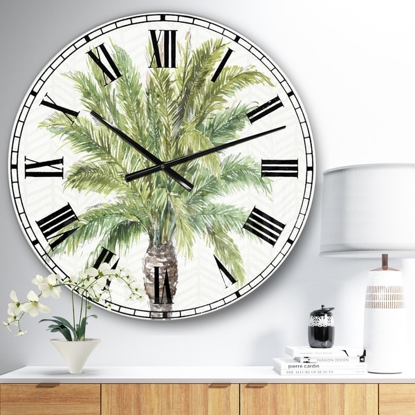Porch & Den Mixed Botanical Greens palms IV' Farmhouse Oversized Metal Clock