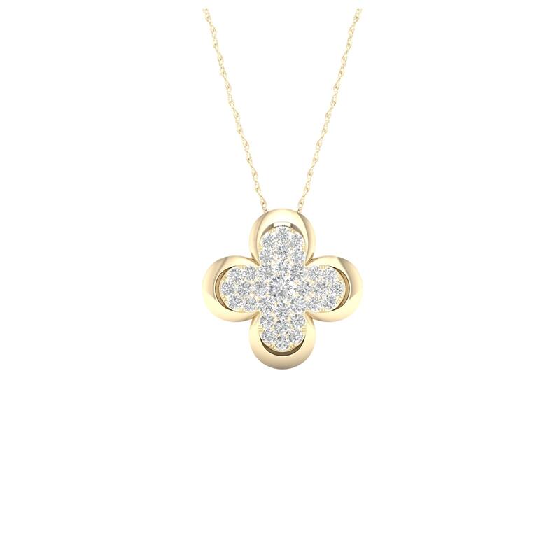 1/5ct TDW Diamond Clover Frame Pendant in 10k Gold by De Couer - Yellow