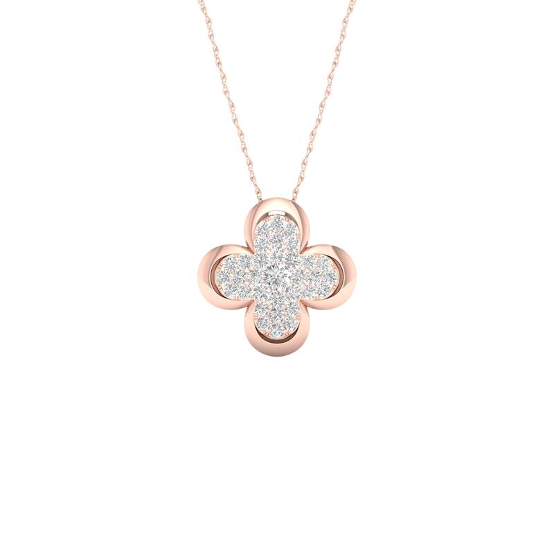 1/5ct TDW Diamond Clover Frame Pendant in 10k Gold by De Couer - Rose