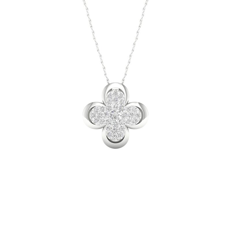 1/5ct TDW Diamond Clover Frame Pendant in 10k Gold by De Couer - White