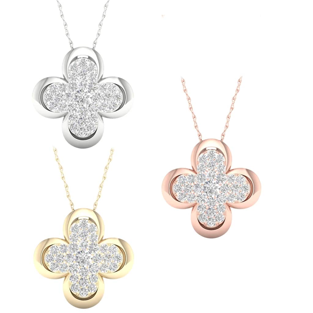 1/5ct TDW Diamond Clover Frame Pendant in 10k Gold by De Couer