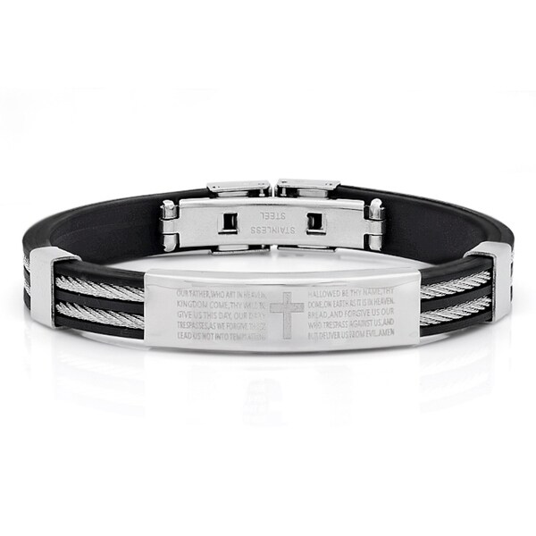 Stainless Steel Black Silicone Bracelet for Men for Boys Inlaid with Steel Cable Stainless Steel Black Silicone Bracelet for Men for Boys Inlaid with Steel Cable