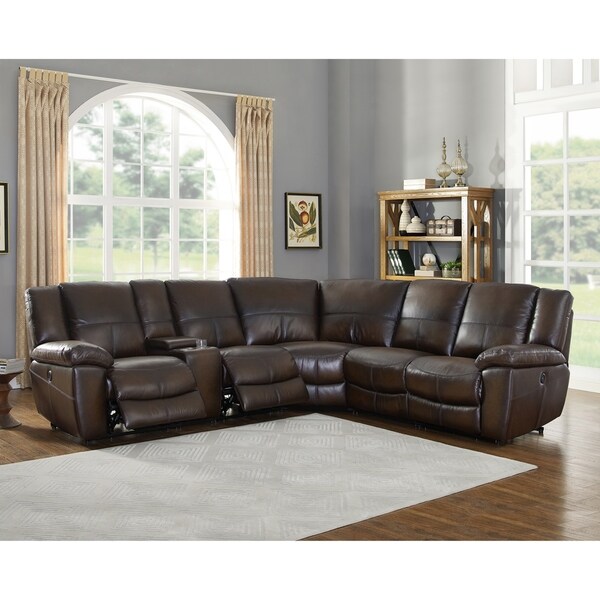 Shop Elara Premium Top Grain Brown Leather Power Reclining Sectional ...