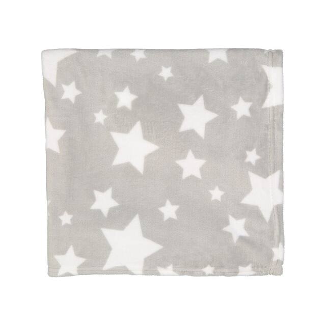 Plush Fleece Star Print Baby Blanket - Grey