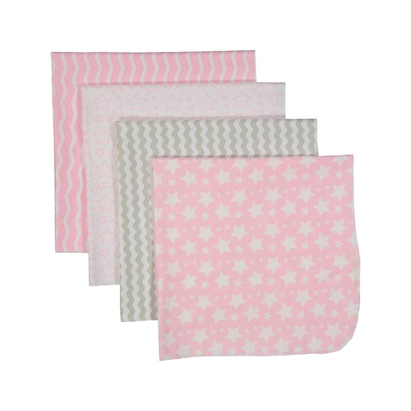 4 Pack Flannel Cotton Baby Receiving Blankets - Pink