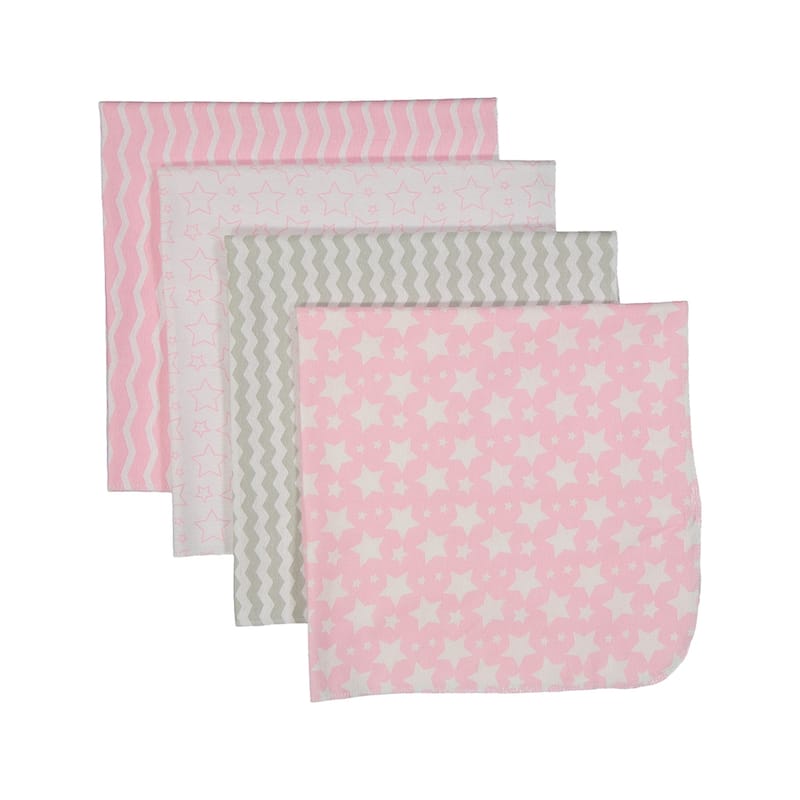 4 Pack Flannel Cotton Baby Receiving Blankets - Pink