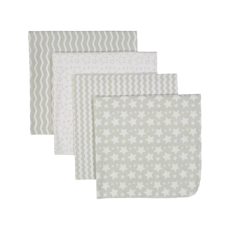 4 Pack Flannel Cotton Baby Receiving Blankets - Grey