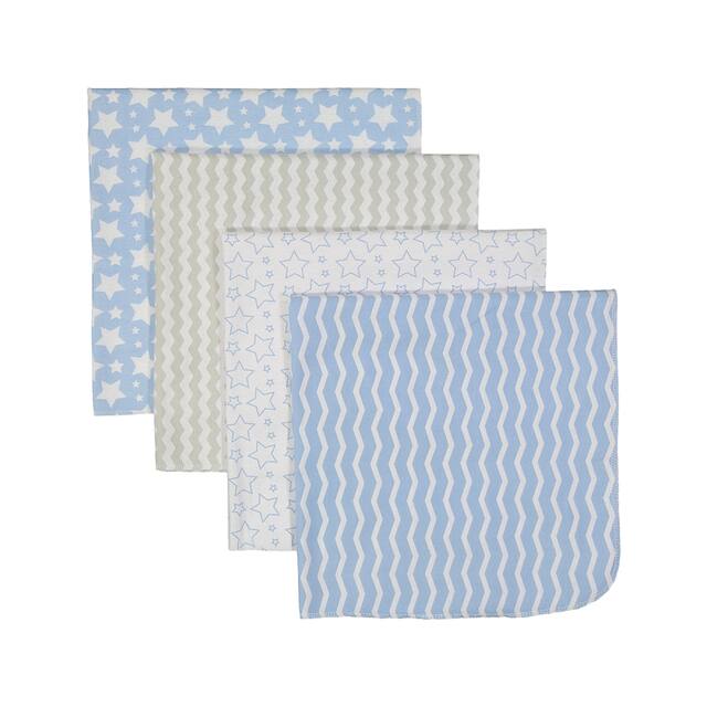 4 Pack Flannel Cotton Baby Receiving Blankets - Blue