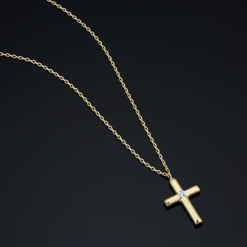 14k Two-Tone Gold Cross Pendant Necklace (18 inch)