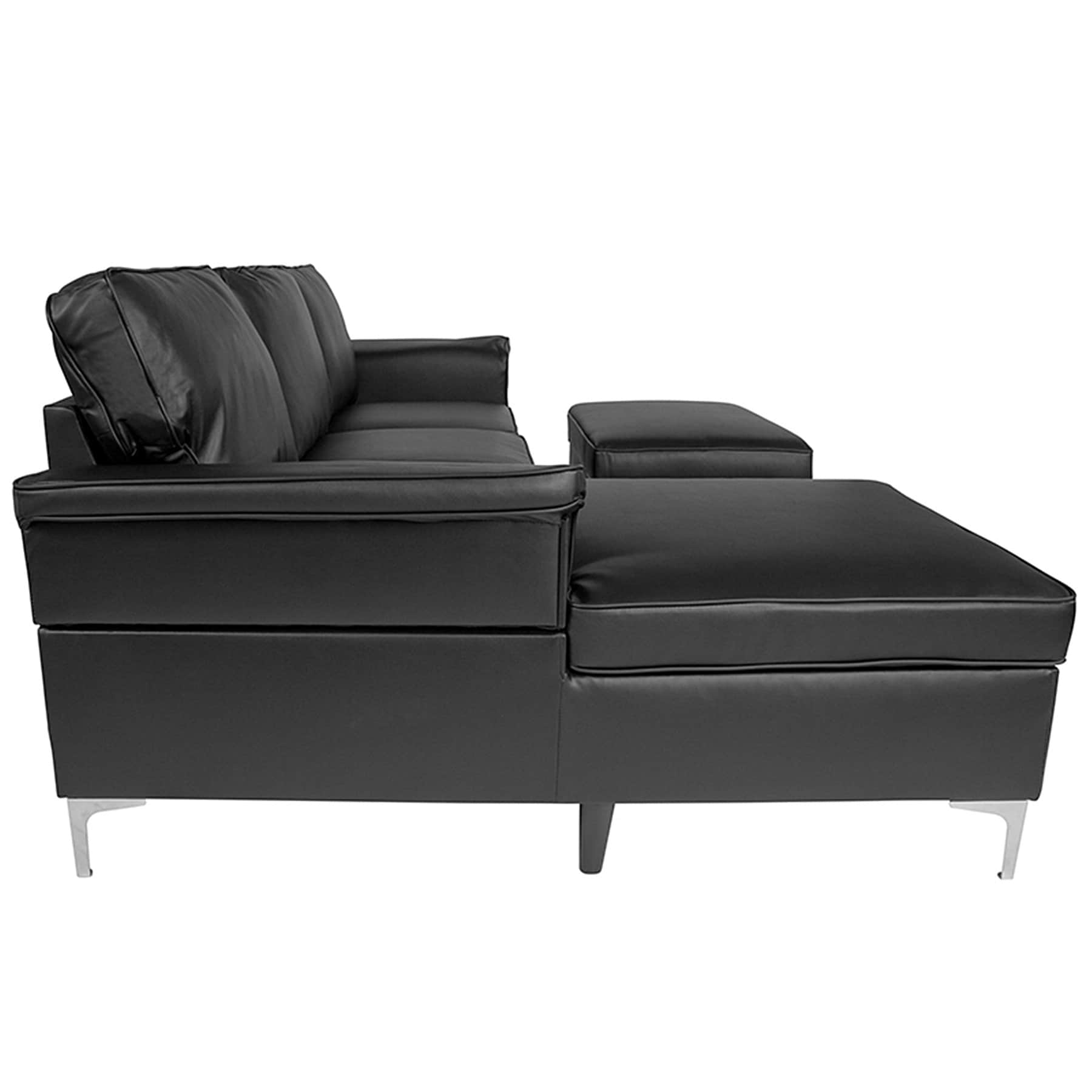 Black leather sectional sofa with chaise