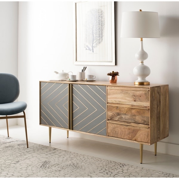 Safavieh Couture Safavieh Couture Titan Gold Inlayed Cement Sideboard - Natural / Brass - 57.8" x 16.1" x 29.5"