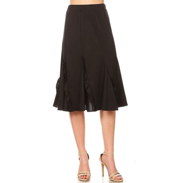 Women's Solid Basic Godet Style Knee-Length Ruffled Detail Skirt - On ...