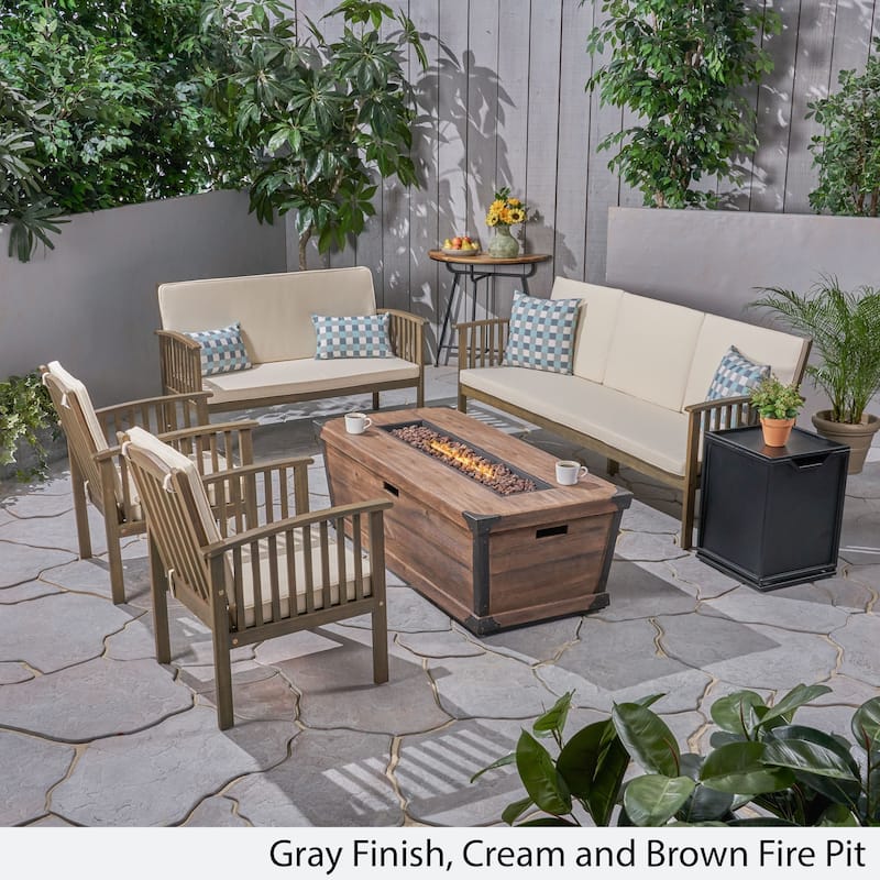 Carolina Outdoor 4 Piece Acacia Wood Conversational Set with Fire Pit by Christopher Knight Home