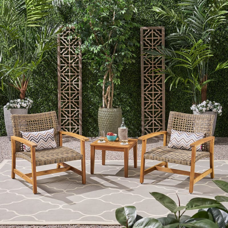 Hampton Outdoor 3-piece Club Chairs and Side Table Set by Christopher Knight Home - Gray + Natural Finish
