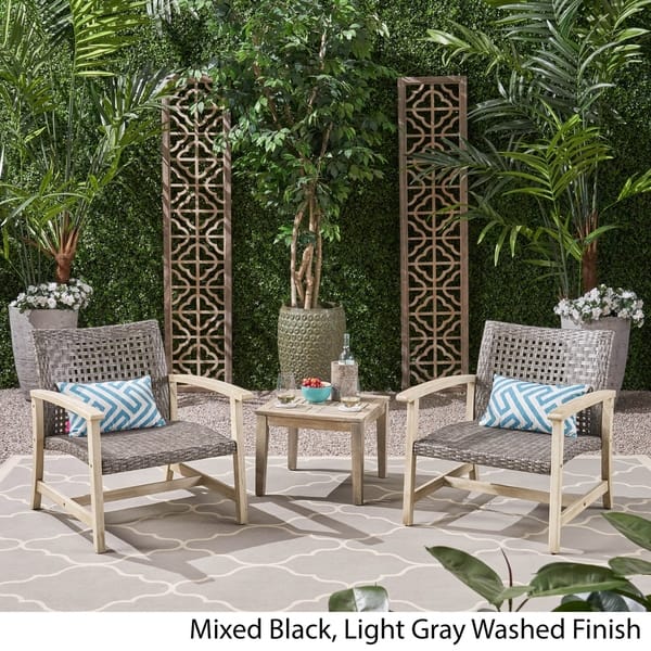 Shop Hampton Outdoor 3 Piece Wood And Wicker Club Chairs And Side