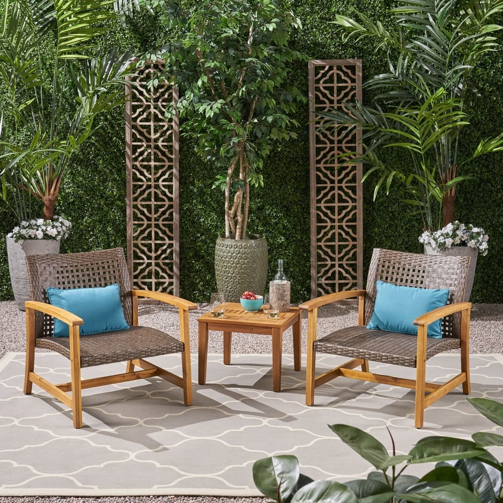Hampton Outdoor 3-piece Club Chairs and Side Table Set by Christopher Knight Home