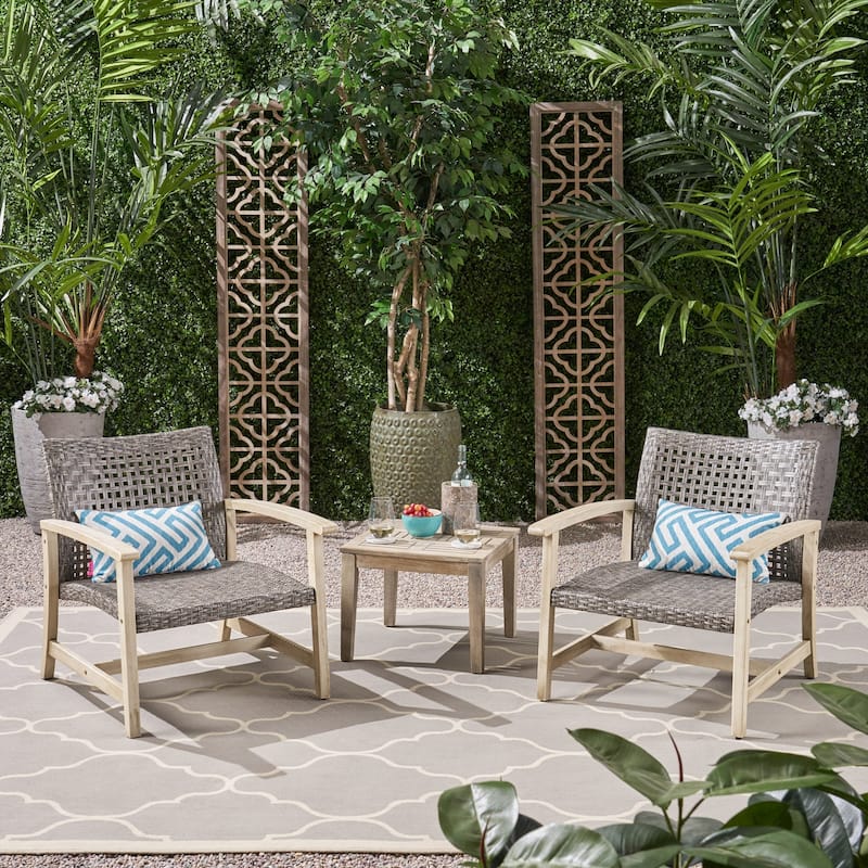 Hampton Outdoor 3-piece Club Chairs and Side Table Set by Christopher Knight Home - Mixed Black + Light Gray Washed Finish