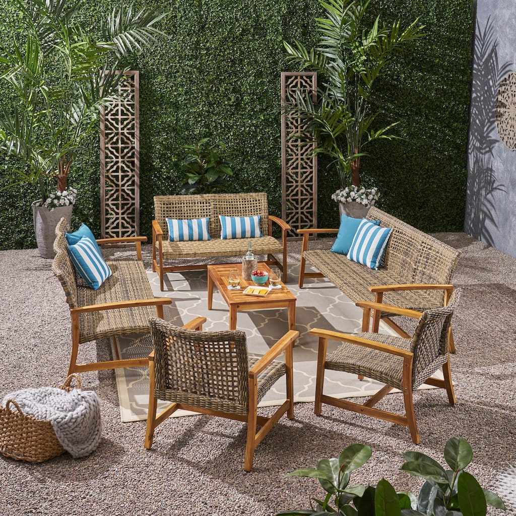 Hampton Outdoor 6 Piece Sofa and Loveseat Chat Set by Christopher Knight Home