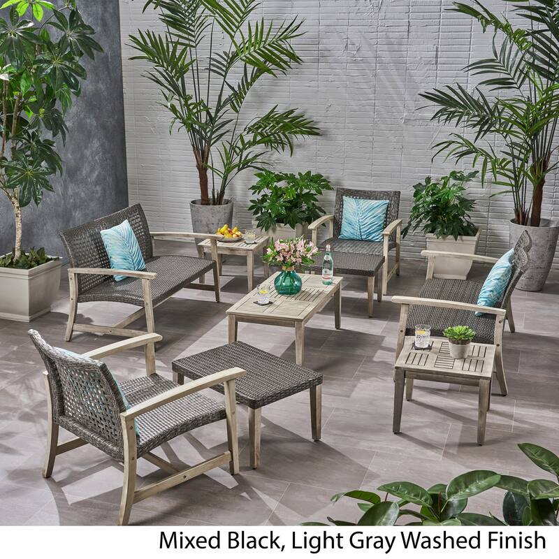 Hampton Outdoor 9-pc. Wood/Wicker Chat Set by Christopher Knight Home