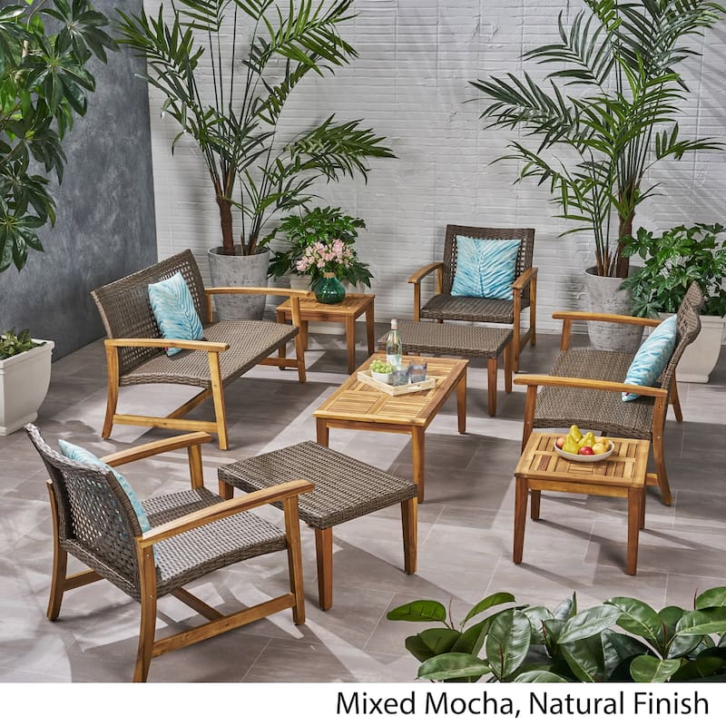 Hampton Outdoor 9-pc. Wood/Wicker Chat Set by Christopher Knight Home