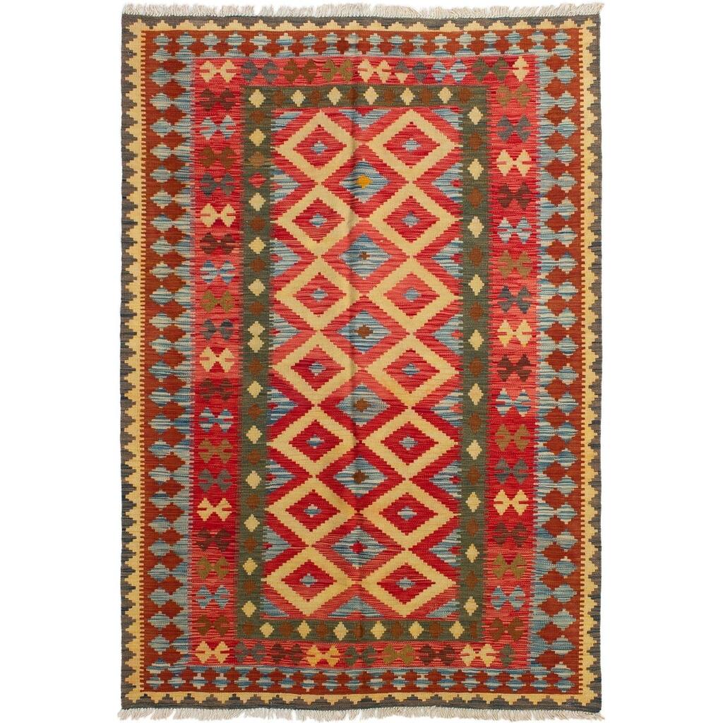 Flat-weave Hereke Red Wool Kilim - 5'1 x 7'10/5'1" x 7'10"