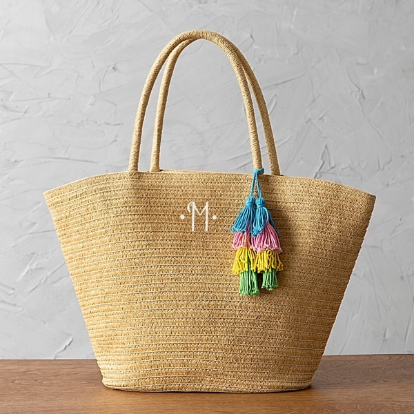 personalized straw tote