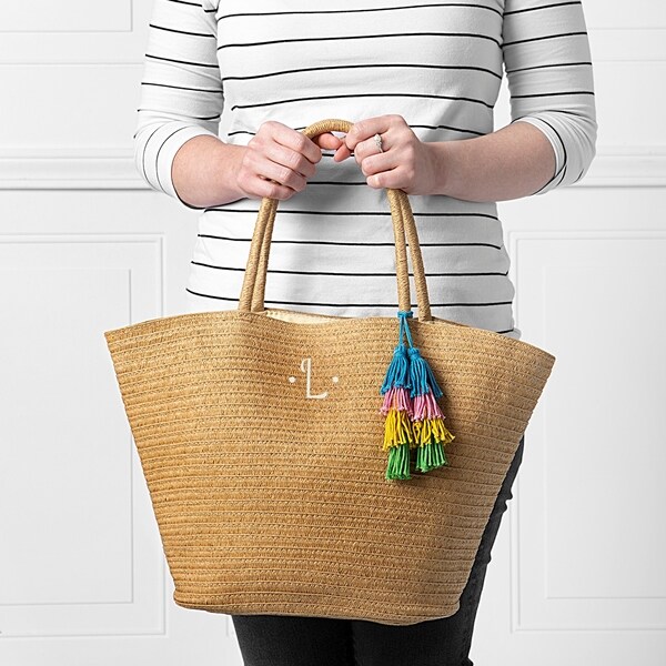 personalized straw tote