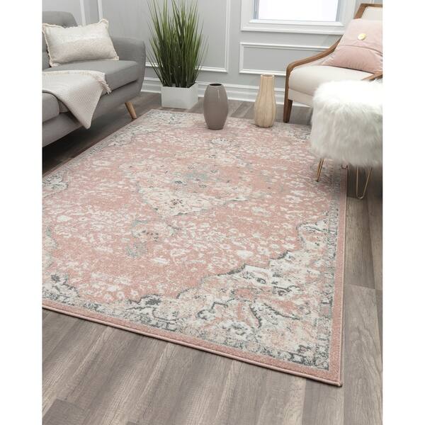 Shop Oleander Vintage Transitional Pink Medallion Rug On Sale