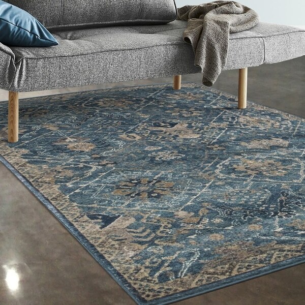 Allstar Rugs Blue and Grey Persian Rectangular Accent Area Rug with Ivory Highlights 4' 11"x7