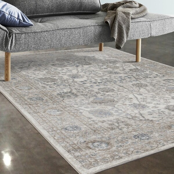 Allstar Rugs Ivory and Beige Persian Rectangular Accent Area Rug with Turquoise Highlights - 7' 5" x 9' 8"