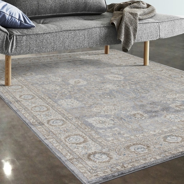 Allstar Rugs Grey and Beige Persian Rectangular Area Rug with Turquoise Highlights - 4' 11" x 7' 0"