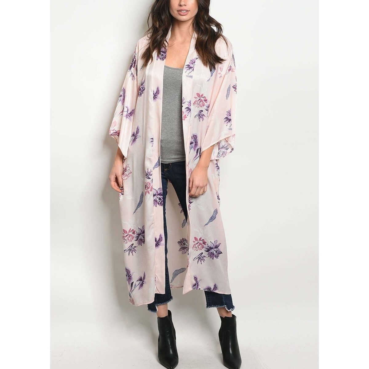 Free People Rumi Floral Print Reversible Side Slit Long Tie Front Kimono