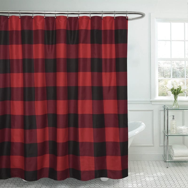 Buffalo Check Fabric Shower Curtain (72"x72") Burgundy/Black