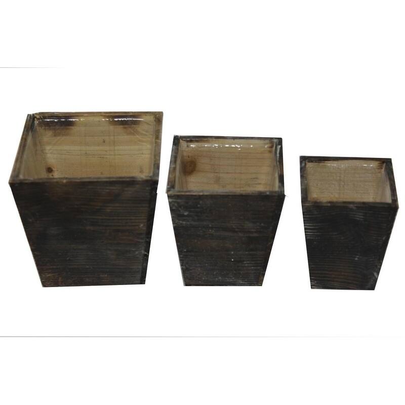 Set of 3 Contemporary square wood pot planter with liner