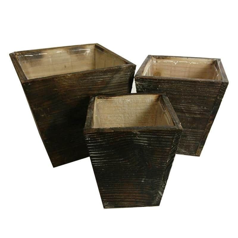 Set of 3 Contemporary square wood pot planter with liner