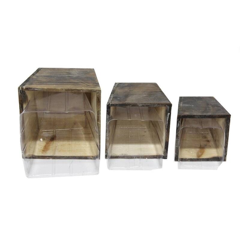 Set of 3 Contemporary square wood pot planter with liner