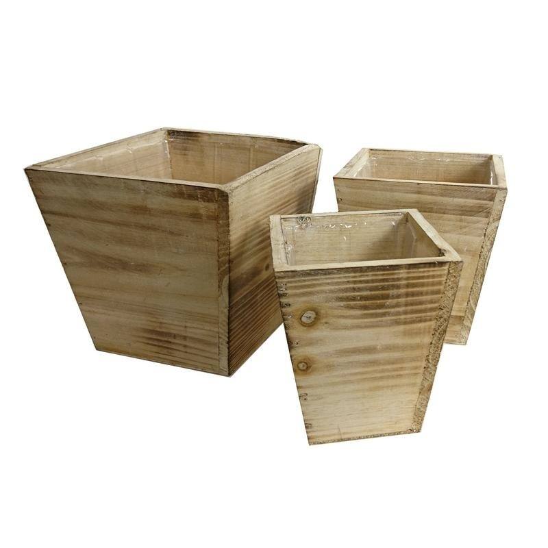 Set of 3 Contemporary square wood pot/planter with liner
