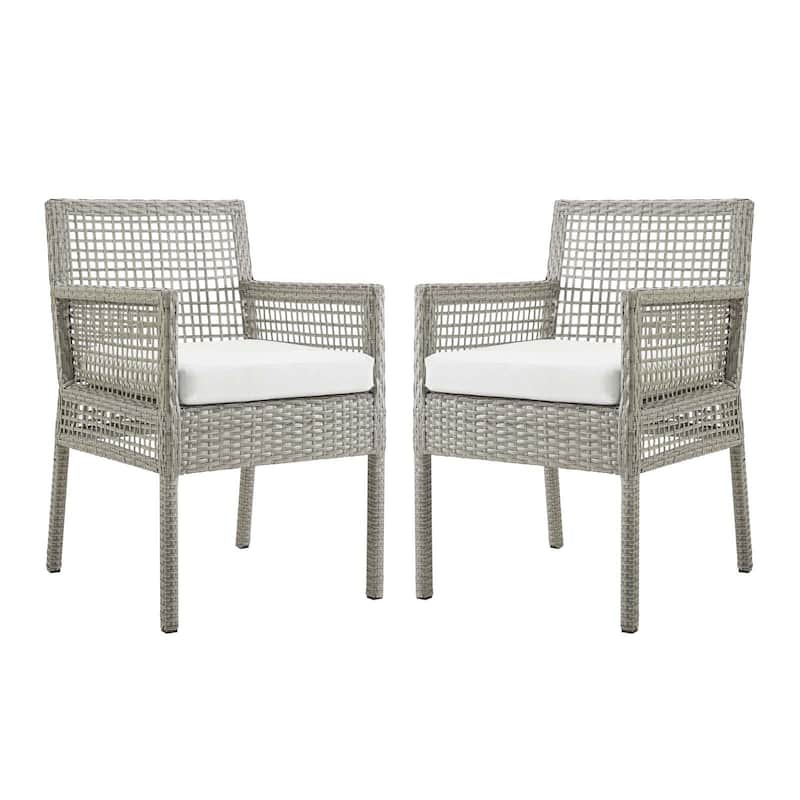 Havenside Home Golovin Dining Armchair Patio Wicker Rattan Set of 2 - Gray White