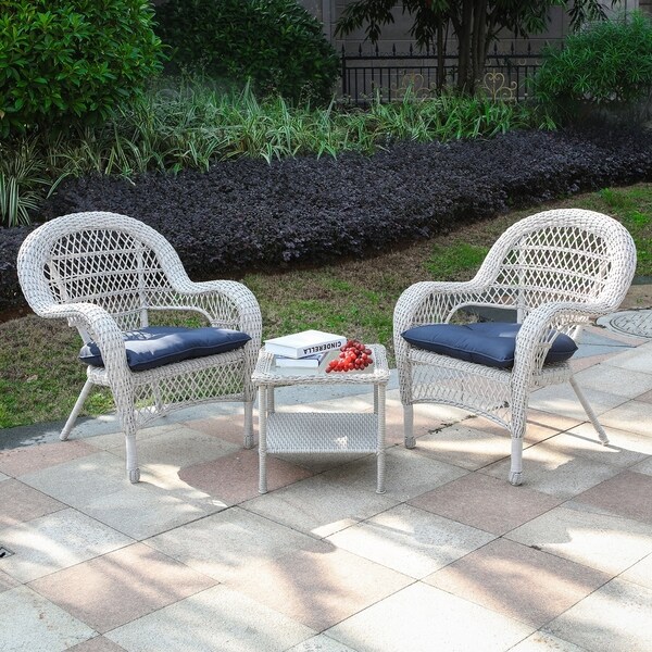 Shop 3pc Resin Wicker Chair with Cushion and End Table Set - Free