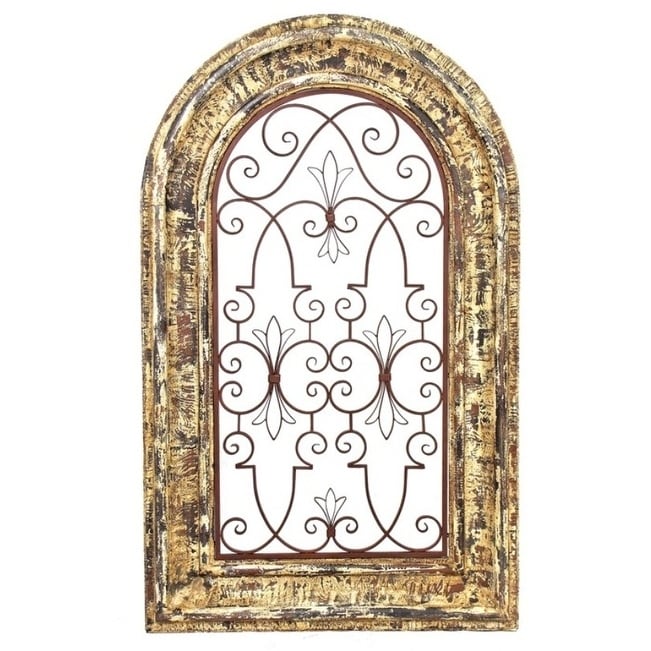 Arched Wooden Wall Decor with Iron Center Large