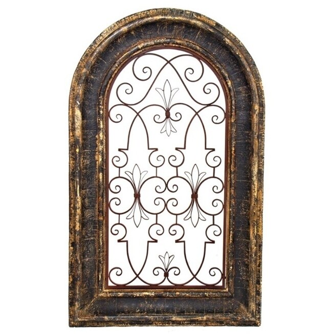 Arched Wooden Wall Frame Décor with Iron Center in Tuscany