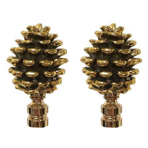 Royal Designs Pine Cone Design Lamp Finial, Polished Brass- Set of 2